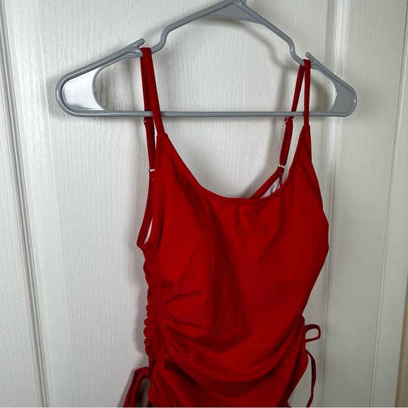 Bathing Suit, One Piece, Red, Tie Cinched Waste, size small full coverage NWOT - Picture 3 of 9